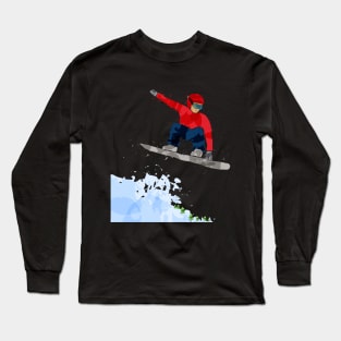 Snowboarder jumping off a cliff. Long Sleeve T-Shirt